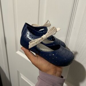 Mini Melissa Navy Blue Mary Jane Shoes with Cream Bow